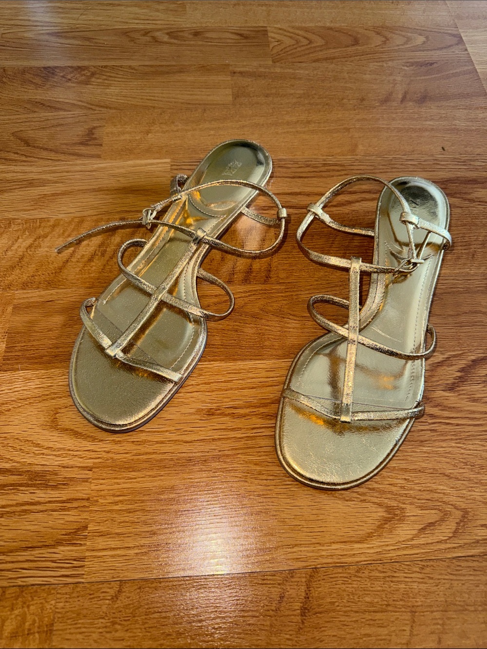 ZARA Gold Metallic Gladiator Strappy Women's Sandals